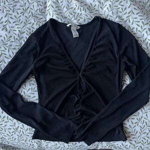 H&M Black Long Sleeve Keyhole Ruched “Going Out” Top